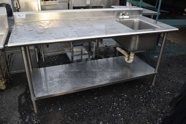 Stainless Steel Table w/ Sink Bay, Faucet, Handles and Under Shelf. 72x30x39. Bay 16x20x12
