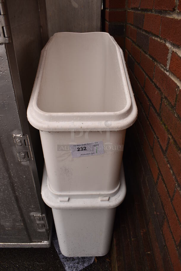 2 White Poly Ingredient Bins on Commercial Casters. 13x30x30. 2 Times Your Bid!
