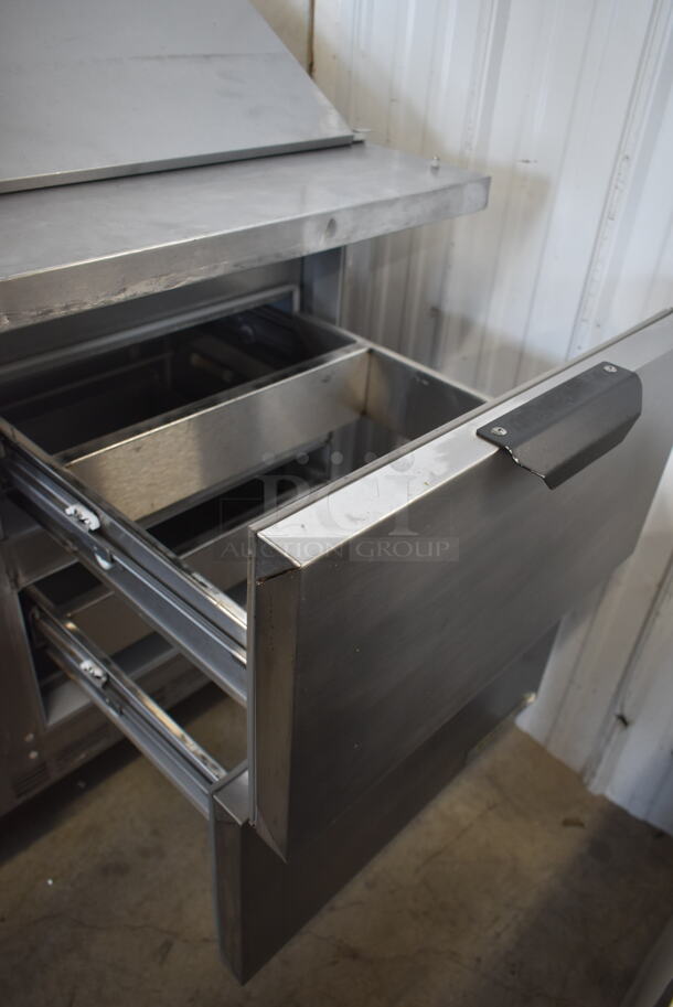 Beverage Air Stainless Steel Commercial Sandwich Salad Prep Table Bain Marie Mega Top w/ 2 Drawers and Door on Commercial Casters. 115 Volts, 1 Phase. Tested and Powers On But Does Not Get Cold - Image 6 of 7