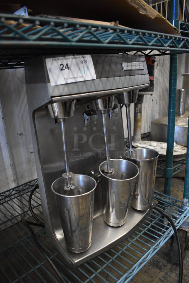 Hamilton Beach Metal Commercial Countertop 3 Head Milkshake / Drink Mixer w/ 3 Metal Cups. 14x8x20. Tested and Working! - Image 2 of 5