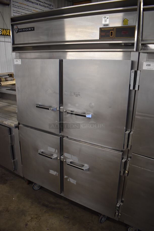 Victory Stainless Steel Commercial 4 Half Size Door Reach In Cooler w/ Poly Coated Racks on Commercial Casters. 52x36x84. Tested and Powers On But Does Not Get Cold - Image 2 of 8