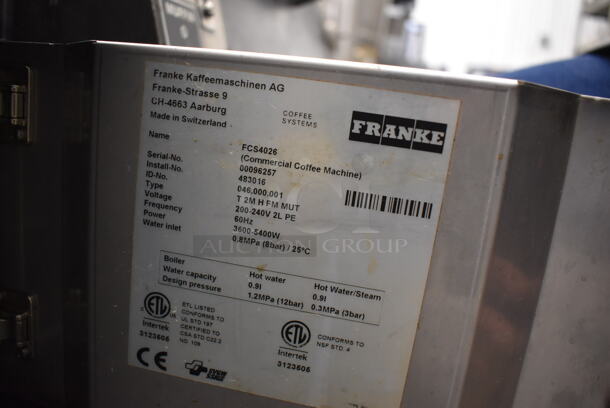 Franke FCS4026 Metal Commercial Countertop Automatic Espresso Machine w/ 2 Hoppers. Missing Lids and Drip Tray. 200-240 Volts, 1 Phase. 12x21x32 - Image 5 of 6