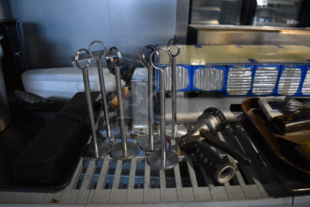ALL ONE MONEY! Tier Lot of Various Items Including Table Number Holders, Metal Bin and Pieces - Image 4 of 5
