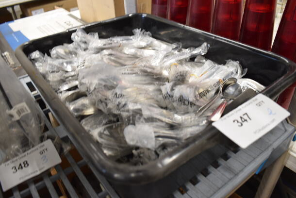 ALL ONE MONEY! Lot of Black Poly Bus Bin of Various BRAND NEW Silverware - Image 2 of 3