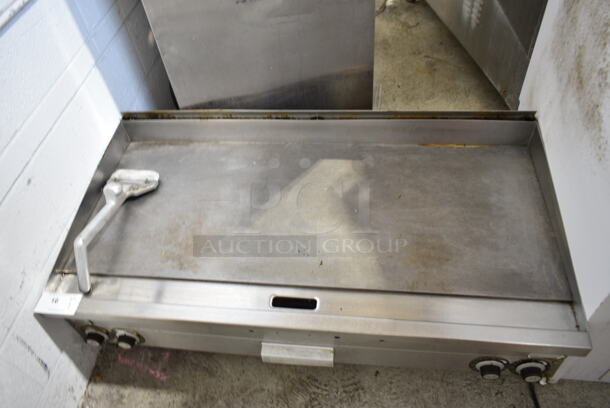 Vulcan Stainless Steel Commercial Countertop Natural Gas Powered Flat Top Griddle w/ Scraper.  - Image 2 of 4