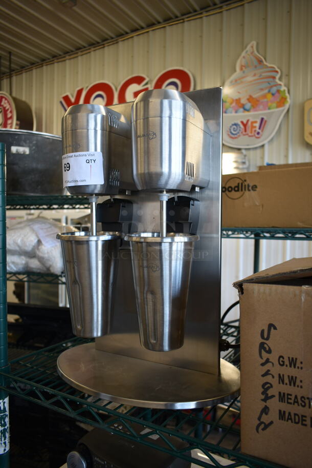BRAND NEW SCRATCH AND DENT! Avantco DM-B-21C Stainless Steel Commercial Countertop 2 Head Milkshake Mixer w/ 2 Mixing Cups. 110-120 Volts, 1 Phase. Tested and Working! - Image 2 of 11