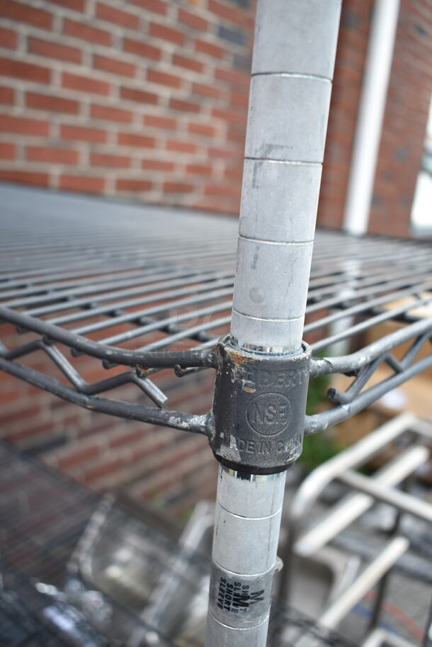 Chrome and Black Finish 4 Tier Wire Shelving Unit on Commercial Casters. BUYER MUST DISMANTLE. PCI CANNOT DISMANTLE FOR SHIPPING. PLEASE CONSIDER FREIGHT CHARGES. - Image 4 of 4