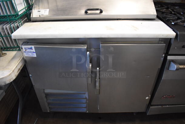 Leader Stainless Steel Commercial Sandwich Salad Prep Table Bain Marie Mega Top w/ 2 Tier Over Shelf and Various Drop In Bins. 115 Volts, 1 Phase. 36x35x70. Tested and Powers On But Does Not Get Cold - Image 5 of 9