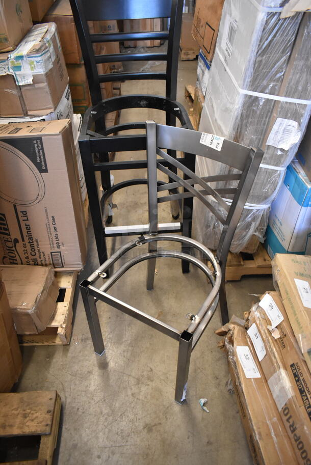 2 BRAND NEW Lancaster Table & Seating Items; 164BLADBLKFR Black Ladder Back Bar Height Chair Frame and 164CCPSSCFR Silver Finish Cross Back Dining Height Chair. 2 Times Your Bid!