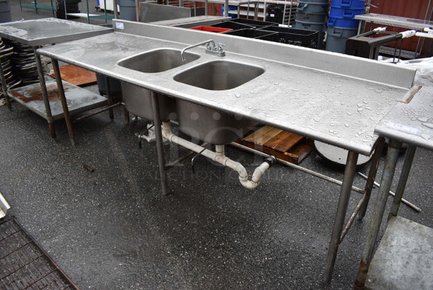 Stainless Steel 2 Bay Sink w/ Faucet and Handles. 96x30x39. Bays 16x19x13