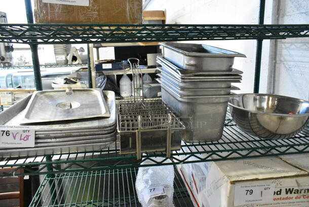 ALL ONE MONEY! Tier Lot of Various Items Including Stainless Steel Drop In Bins, Metal Bowl, Metal Baking Pans.  - Image 1 of 9