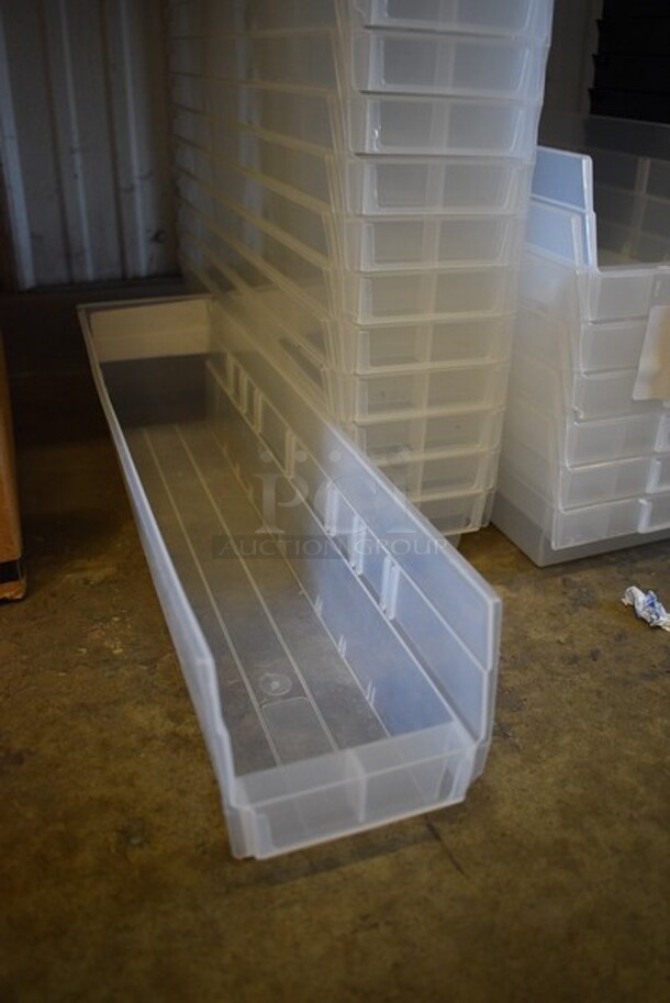 21 BRAND NEW! Clear Poly Bins. 4x18x4. 21 Times Your Bid!