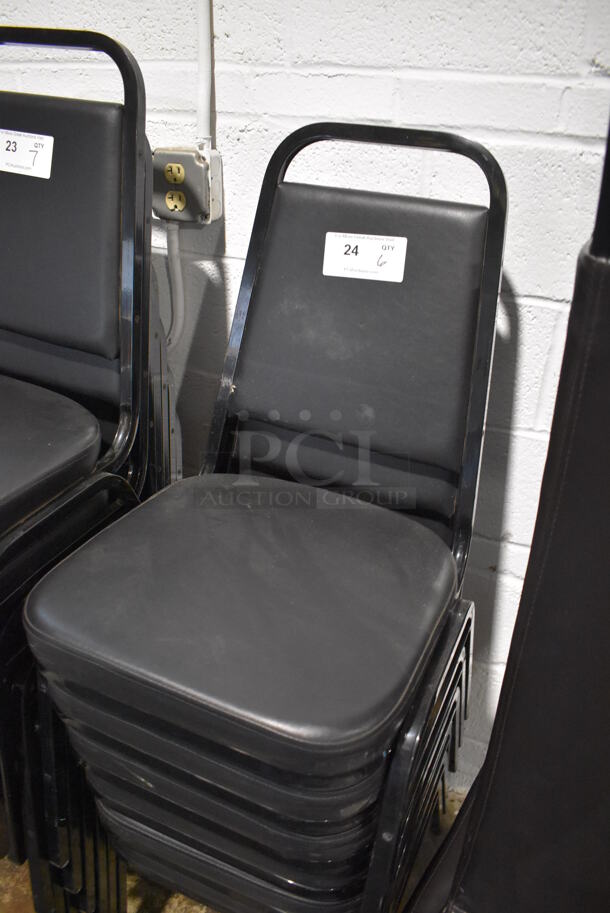 6 Black Metal Stackable Banquet Chairs w/ Black Seat Cushion. 18x20x35. 6 Times Your Bid! - Image 3 of 4