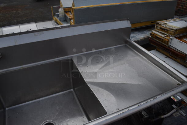 Stainless Steel Commercial 3 Bay Sink w/ Right Side Drainboard, 2 Handle Sets and 2 Faucets. 98x30x46. Bays 24x24x13. Drainboard 22x26x1 - Image 3 of 6