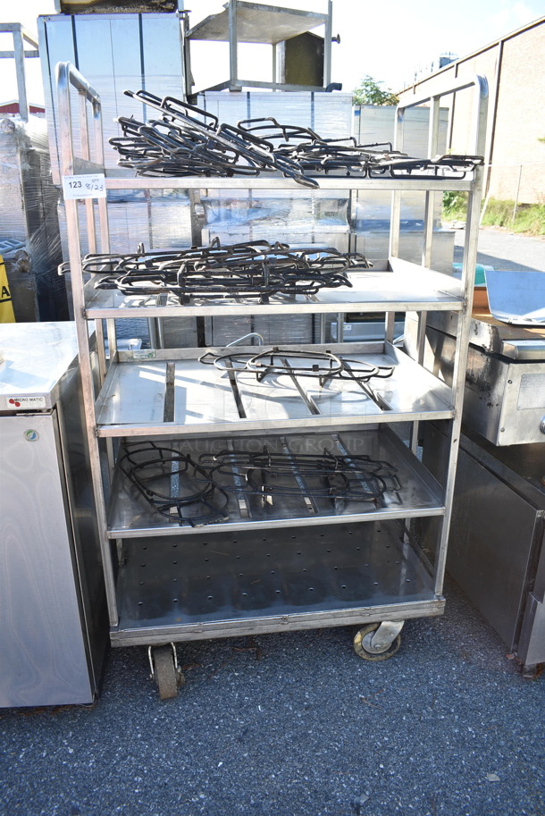 Metal 5 Tier Cart w/ Contents Including Folding Chafer Frames on Commercial Casters.  - Image 1 of 5