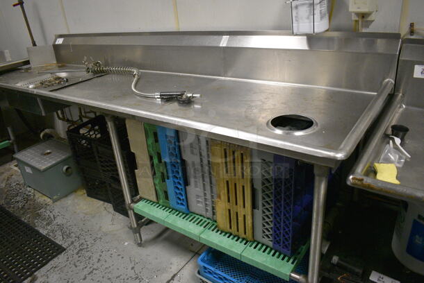 Stainless Steel Commercial Right Side Dirty Side Dishwasher Table w/ Under Shelf and Dish Caddies. 113x30x44.5. BUYER MUST REMOVE. (kitchen)   - Image 6 of 6