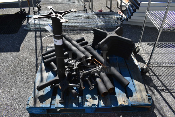 PALLET LOT of Black Metal Table Base and Pieces for 8 More Black Metal Table Bases. 22x22x28