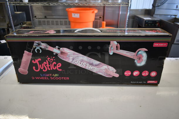 BRAND NEW SCRATCH AND DENT! Justice Light Up 2 Wheel Scooter. - Image 1 of 5