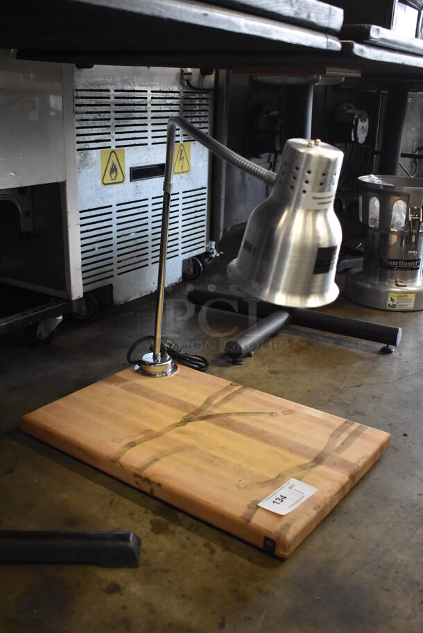 NHL8195B Metal Commercial Warming Lamp on Butcher Block Cutting Board. 16x24x22. Tested and Working! - Image 4 of 6