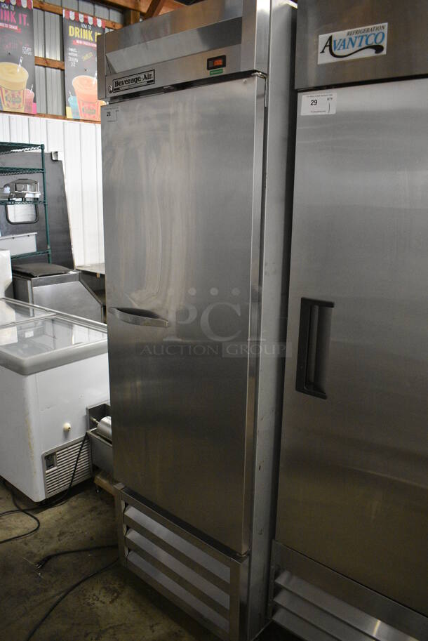 Beverage Model KR24-1AS Stainless Steel Commercial Single Door Reach In Cooler w/ Poly Coated Racks on Commercial Casters. 115 Volts, 1 Phase. 26x34.5x82.5. Tested and Working! - Image 2 of 5