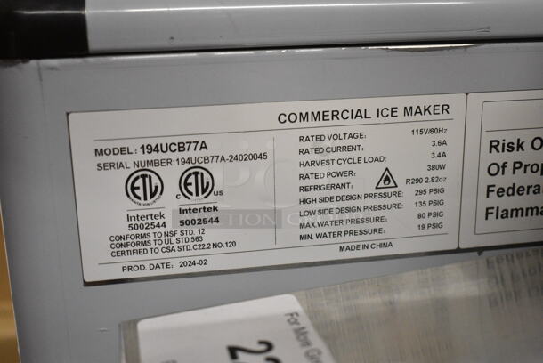 BRAND NEW SCRATCH AND DENT! 2024 Avantco 194UCB77A Stainless Steel Commercial Undercounter Bullet Ice Machine - 96 lb. 115 Volts, 1 Phase.  - Image 7 of 7