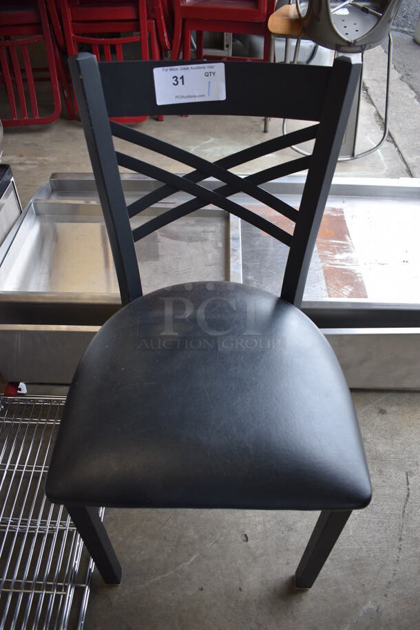 BRAND NEW! Black Metal Dining Chair w/ Black Seat Cushion. 17x17x33