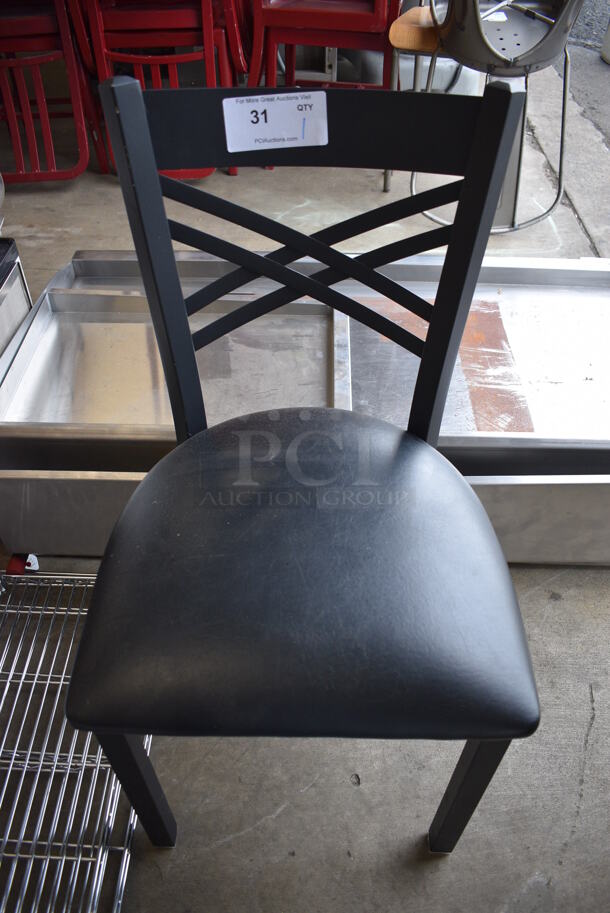 BRAND NEW! Black Metal Dining Chair w/ Black Seat Cushion. 17x17x33 - Image 1 of 3