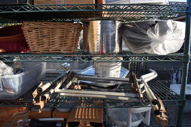 ALL ONE MONEY! Lot of 6 Tiers Worth of Various Items Including Poly Pitchers, Metal Baking Pans, Metal Chafing Dish, Basket. Does Not Include Shelving Unit - Image 5 of 9