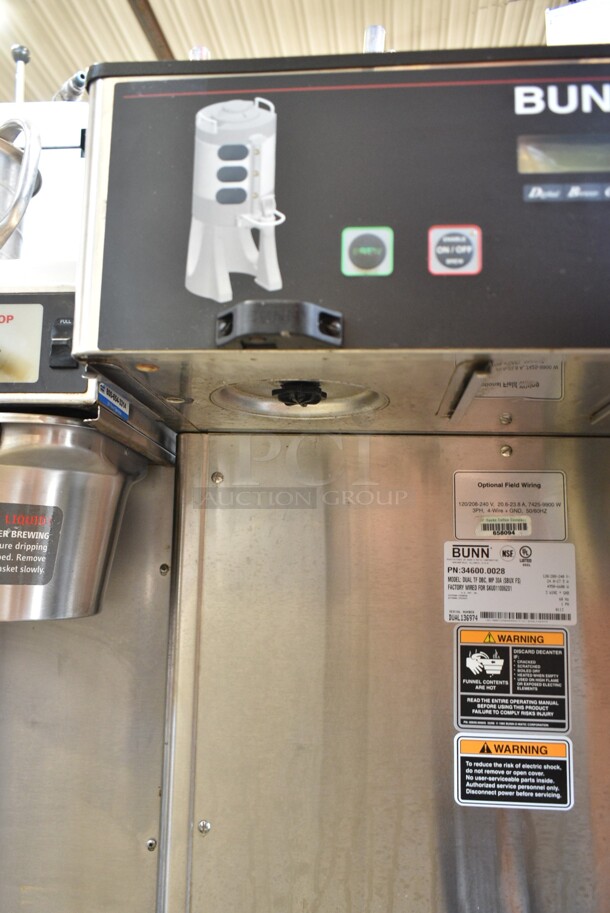 Bunn DUAL TF DBC Stainless Steel Commercial Countertop Double Coffee Machine w/ Hot Water Dispenser and 2 Metal Brew Baskets. 120/208-240 Volts, 1 Phase.  - Image 5 of 8