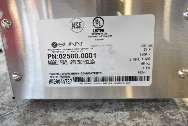 BRAND NEW SCRATCH AND DENT! 2024 Bunn HW2 02500.0001 Stainless Steel Commercial Countertop 2 Gallon Stainless Steel Hot Water Dispenser 200 Degrees Fahrenheit. Does Not Have Drip Tray. 120 Volts, 1 Phase.  - Image 8 of 8