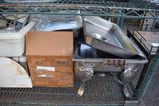 ALL ONE MONEY! Lot of 6 Tiers Worth of Various Items Including Poly Pitchers, Metal Baking Pans, Metal Chafing Dish, Basket. Does Not Include Shelving Unit - Image 9 of 9