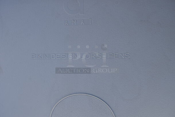 6 Bikini Design Jorge Pensi Amat White Bar Height Chairs on Metal Legs. Stock Picture - Cosmetic Condition May Vary. 16x16x41. 6 Times Your Bid! - Image 6 of 8