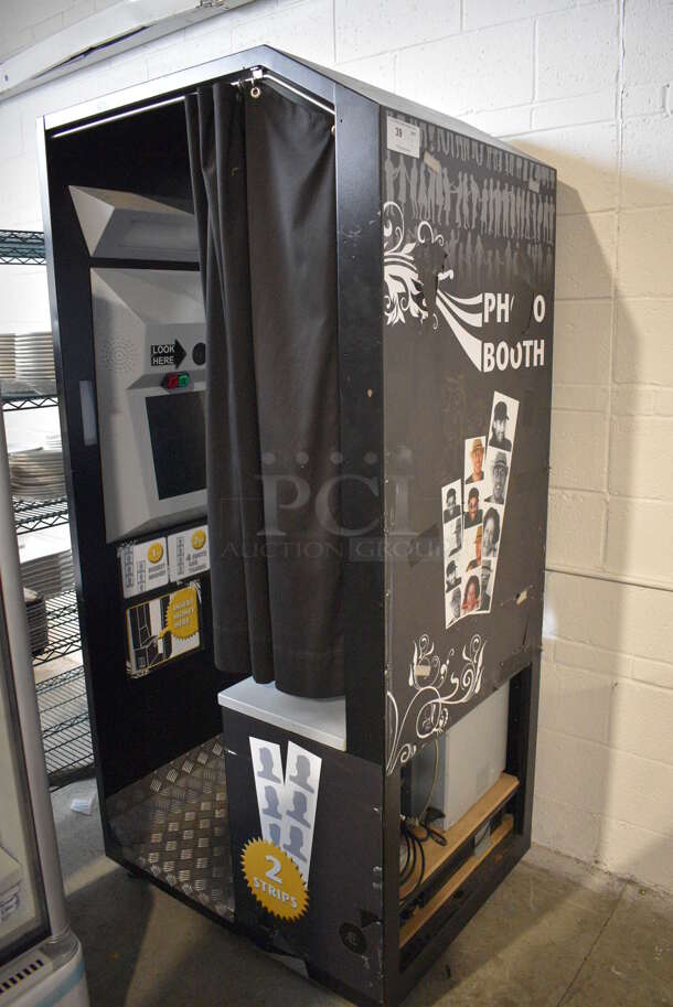 Metal Commercial Floor Style Photo Booth. 37x29x78. Tested and Powers On