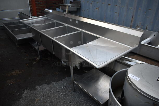 Stainless Steel Commercial 3 Bay Sink w/ Dual Drain Boards and Right Side Under Shelf. Bays 18x24. Drain Boards 22x26 - Image 1 of 9