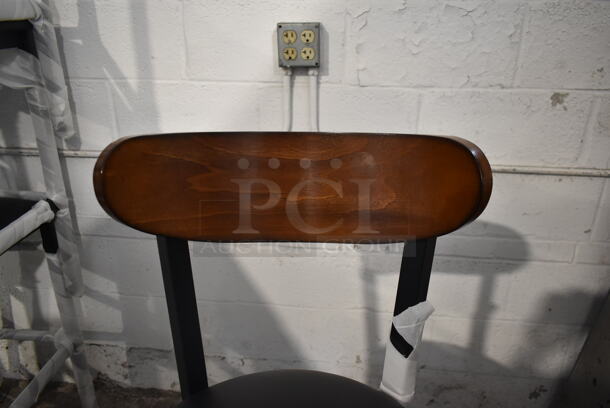 6 BRAND NEW SCRATCH AND DENT! Black Metal Bar Height Chairs w/ Black Seat Cushion and Wooden Back Rest. 6 Times Your Bid! - Image 3 of 5