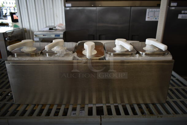 BRAND NEW SCRATCH AND DENT! ServSense 651PDS2QT5P Stainless Steel Commercial Countertop 5 Pump 2 Quart Topping Rail. - Image 1 of 7