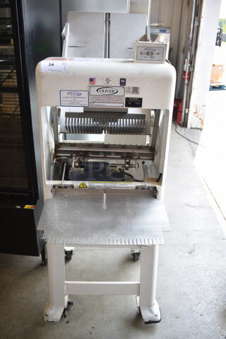 Oliver 797-32NC Metal Commercial Floor Style Bread Loaf Slicer on Commercial Casters. 115 Volts, 1 Phase. Tested and Working!