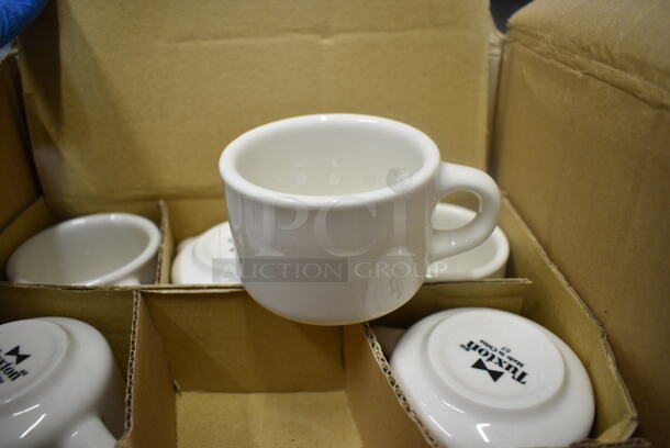 18 BRAND NEW IN BOX! Tuxton Reno TRE-023 White Ceramic Mugs. 4.5x3.5x2.5. 18 Times Your Bid!