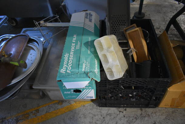 ALL ONE MONEY! Lot of Various Items Including Baskets, Metal Trays, Plastic Wrap and Forks. Does Not Include Table. - Image 3 of 6