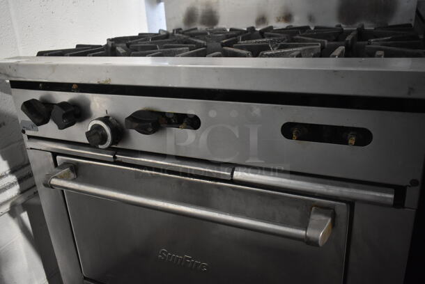 Garland SunFire X36-6R Stainless Steel Commercial Natural Gas Powered 6 Burner Range w/ Oven and Back Splash. - Image 4 of 8