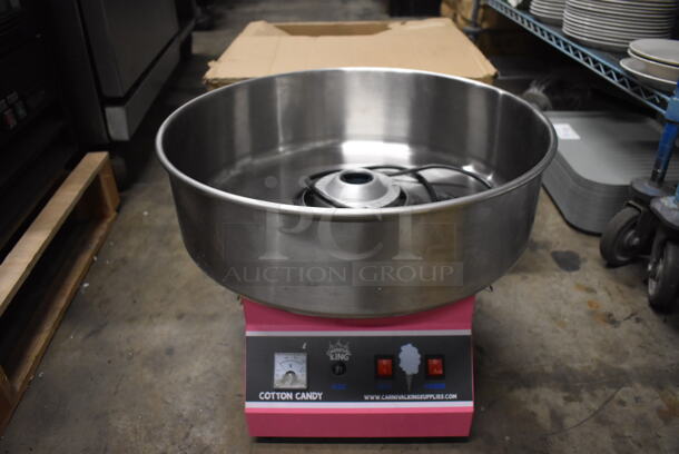 IN ORIGINAL BOX! Carnival King 382CCME21 Metal Commercial Countertop Cotton Candy Machine. 110 Volts, 1 Phase. 20.5x20.5x17. Tested and Does Not Power On