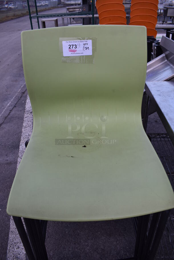 4 Bar Height Chairs w/ Green Seat and Metal Frame. 20x21x39. 4 Times Your Bid! - Image 3 of 3