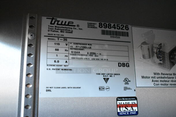 2016 True T-35 Stainless Steel Commercial 2 Door Reach In Cooler w/ Poly Coated Racks. 115 Volts, 1 Phase. Tested and Working! - Image 6 of 6