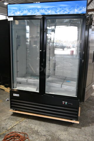 BRAND NEW SCRATCH AND DENT! 2024 Avantco 178GDC49FHCB Metal Commercial 2 Door Reach In Cooler w/ Poly Coated Racks on Commercial Casters. 115 Volts, 1 Phase. Tested and Powers On But Does Not Get Cold
