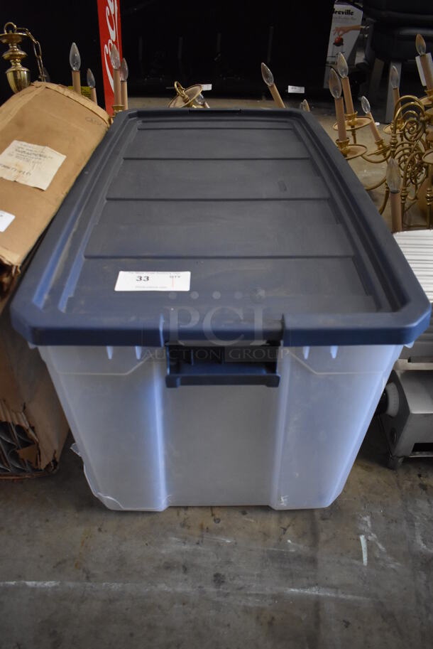 Clear Poly Bin w/ Blue Lid - Image 1 of 4