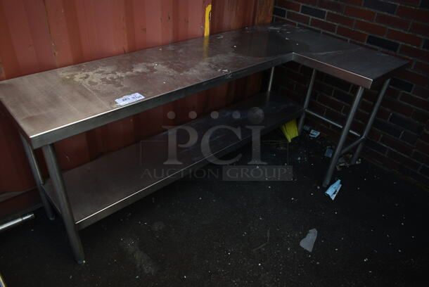 Stainless Steel L Shaped Table w/ Under Shelf. 