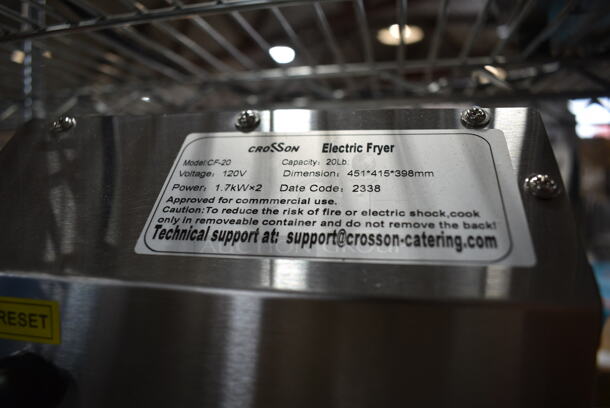 2023 Crosson CF-20 Stainless Steel Commercial Countertop Electric Powered 2 Bay Fryer w/ 2 Metal Fry Baskets. 120 Volts, 1 Phase. - Image 8 of 8