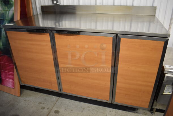 2011 Duke RBC-60M Stainless Steel Commercial 2 Door Work Top Cooler w/ Wood Pattern Doors on Commercial Casters. 120 Volts, 1 Phase. 60x30x40. Tested and Working! - Image 3 of 8