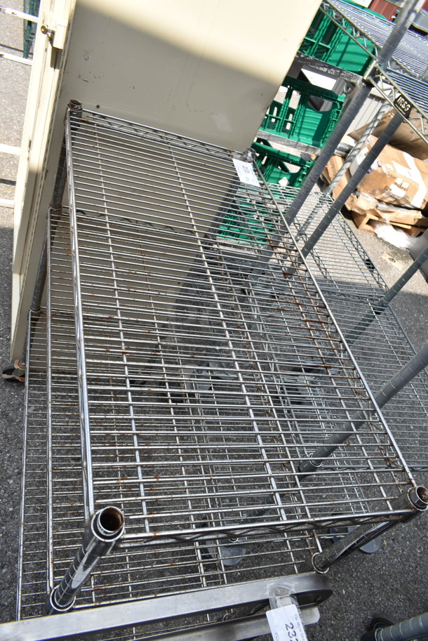 Chrome Finish 3 Tier Wire Shelving Unit on Commercial Casters. BUYER MUST DISMANTLE. PCI CANNOT DISMANTLE FOR SHIPPING. PLEASE CONSIDER FREIGHT CHARGES.  - Image 2 of 4