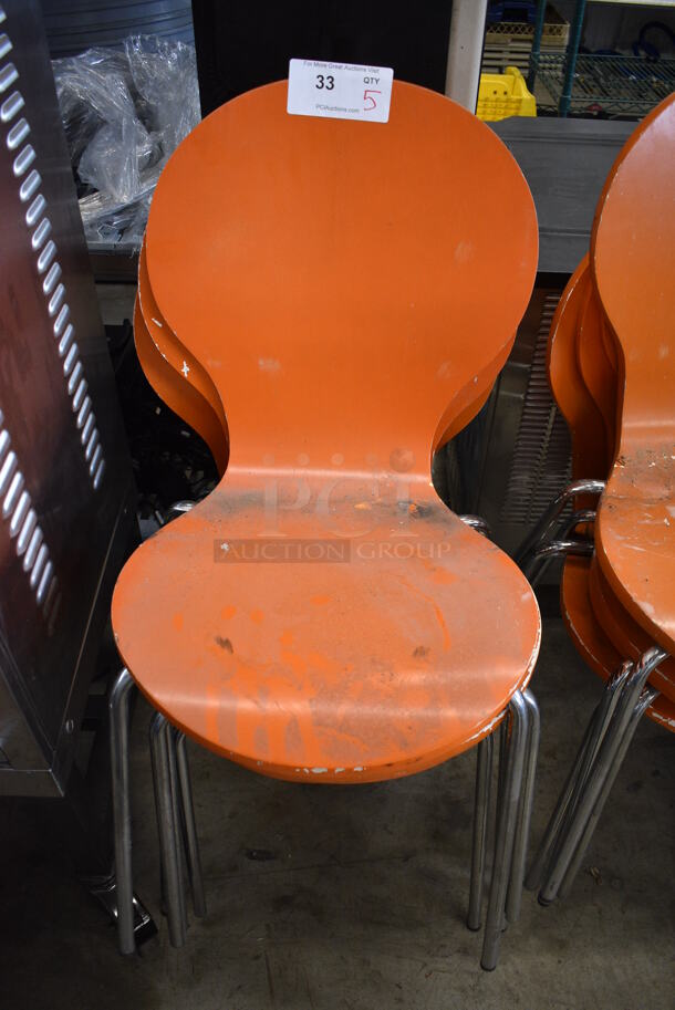 5 Orange Dining Chairs on Metal Legs. Stock Picture - Cosmetic Condition May Vary. 18x18x35. 5 Times Your Bid!